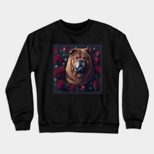 Chow Chow 2 red roses Crewneck Sweatshirt